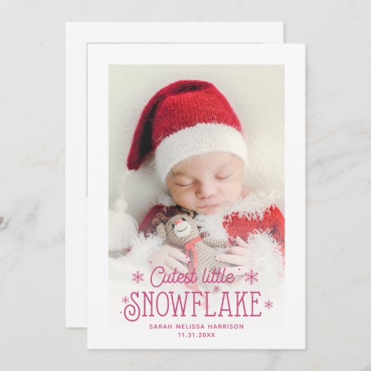 最も可愛い小さなスノーフレーク写真の誕生の発表 シーズンカード (正面/裏面)