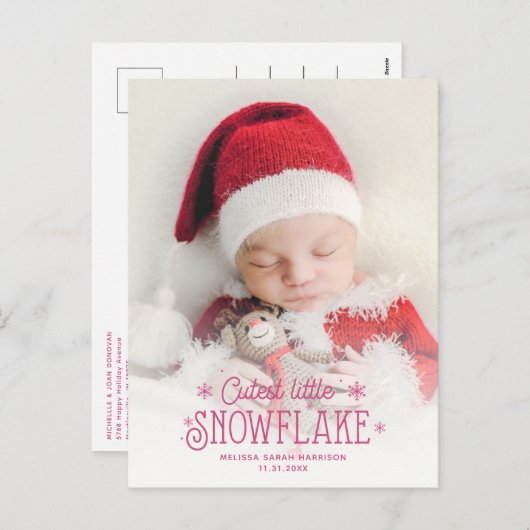 最も可愛い小さなスノーフレーク写真の誕生の発表 シーズンポストカード (正面/裏面)