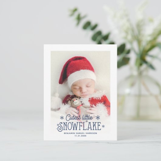 最も可愛い小さなスノーフレーク写真の誕生の発表 シーズンポストカード (スタンド正面)