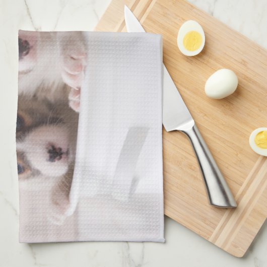 最も可愛い赤ん坊の動物 |かわいいコギの子犬のポット キッチンタオル (四つ折り)