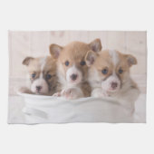 最も可愛い赤ん坊の動物 |かわいいコギの子犬のポット キッチンタオル (横)