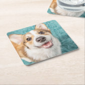 最も可愛い赤ん坊の動物 |かわいいコーギパピースマイル スクエアペーパーコースター (アングル)