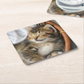 最も可愛い赤ん坊の動物 |かわいいタビー猫が眠る スクエアペーパーコースター (アングル)