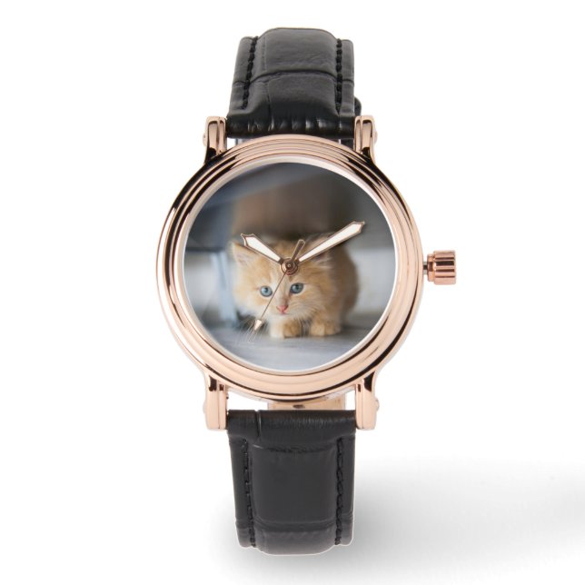 最も可愛い赤ん坊の動物 |ふわふわのオレンジ色の子猫 腕時計 (正面)