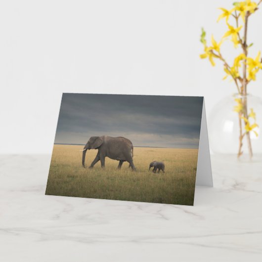 最も可愛い赤ん坊の動物 |アフリカゾウ科 カード (黄色い花)