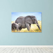 最も可愛い赤ん坊の動物 |アフリカゾウ&マザー キャンバスプリント (インサイチュ (ウッドフロア))