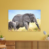 最も可愛い赤ん坊の動物 |アフリカゾウ&マザー キャンバスプリント (インサイチュ (リビング))