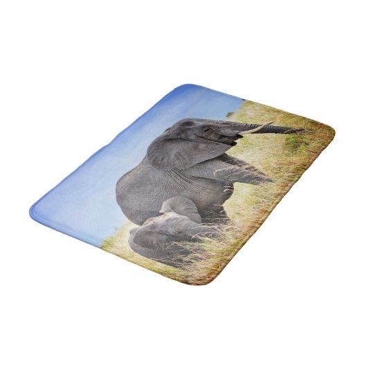 最も可愛い赤ん坊の動物 |アフリカゾウ&マザー バスマット (アングル)