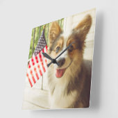 最も可愛い赤ん坊の動物 |アメリカ国旗のコルギ スクエア壁時計 (傾斜)