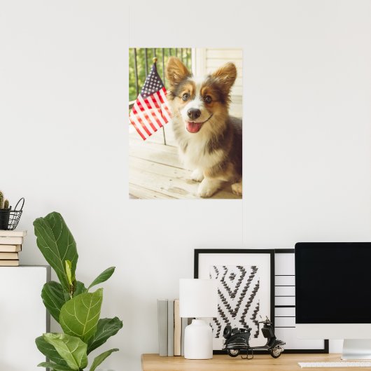 最も可愛い赤ん坊の動物 |アメリカ国旗のコルギ ポスター (ホームオフィス)