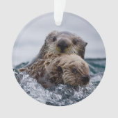 最も可愛い赤ん坊の動物 |オッターベビーとマザー オーナメント (正面)