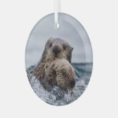最も可愛い赤ん坊の動物 |オッターベビーとマザー ガラスオーナメント (正面左)