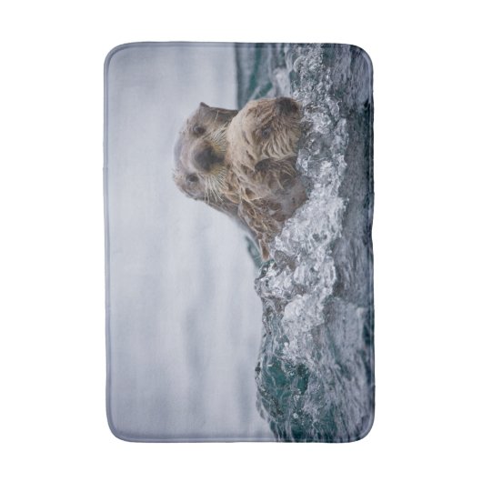 最も可愛い赤ん坊の動物 |オッターベビーとマザー バスマット (正面縦)