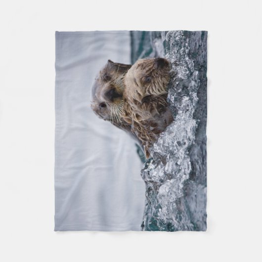 最も可愛い赤ん坊の動物 |オッターベビーとマザー フリースブランケット (正面)