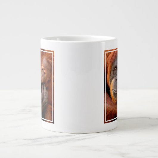 最も可愛い赤ん坊の動物 |オランウータン母とベビー ジャンボコーヒーマグカップ (正面)