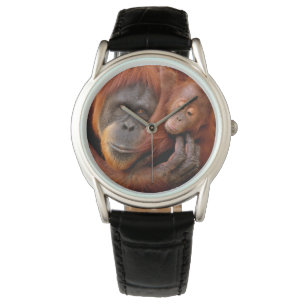 最も可愛い赤ん坊の動物  オランウータン母とベビー 腕時計
