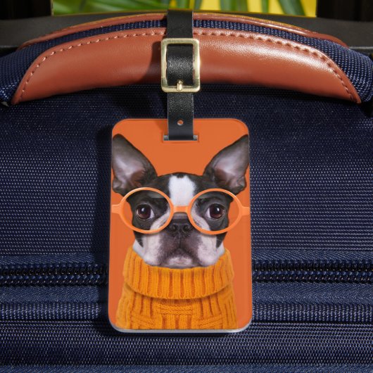 最も可愛い赤ん坊の動物 |オレンジボストンテリア ラゲッジタグ (正面インサイチュ2)