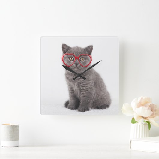 最も可愛い赤ん坊の動物 |キットンハートグラス スクエア壁時計 (ホーム)