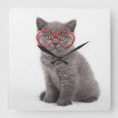 最も可愛い赤ん坊の動物 |キットンハートグラス スクエア壁時計 (正面)