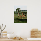 最も可愛い赤ん坊の動物 |キリン・カーフ&ママ ポスター (キッチン)