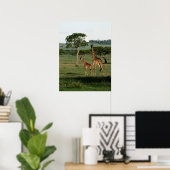 最も可愛い赤ん坊の動物 |キリン・カーフ&ママ ポスター (ホームオフィス)