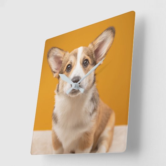 最も可愛い赤ん坊の動物 |コルギポートレートオンオレンジ スクエア壁時計 (傾斜)