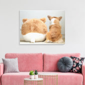 最も可愛い赤ん坊の動物 |コーギと丸太の子犬 キャンバスプリント (インサイチュ (リビング))