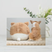 最も可愛い赤ん坊の動物 |コーギと丸太の子犬 サンキューカード (スタンド正面)