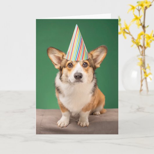 最も可愛い赤ん坊の動物 |コーギ誕生日子犬 カード (黄色い花)