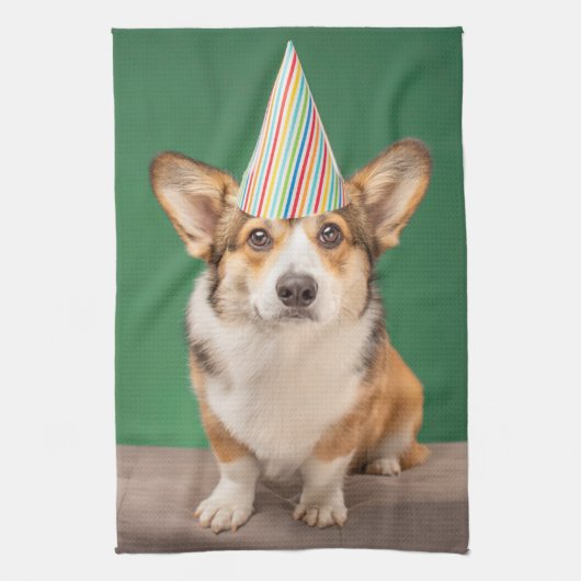 最も可愛い赤ん坊の動物 |コーギ誕生日子犬 キッチンタオル (縦)