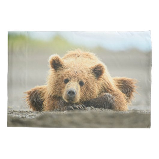 最も可愛い赤ん坊の動物 |コースタルブラウンベア 枕カバー (裏面)