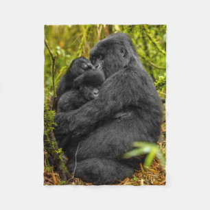 最も可愛い赤ん坊の動物  ゴリラとベビー フリースブランケット