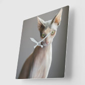 最も可愛い赤ん坊の動物 |スフィンクス猫 スクエア壁時計 (傾斜)