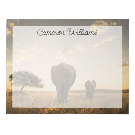 最も可愛い赤ん坊の動物 |ゾウの子牛と母 ノートパッド (正面)