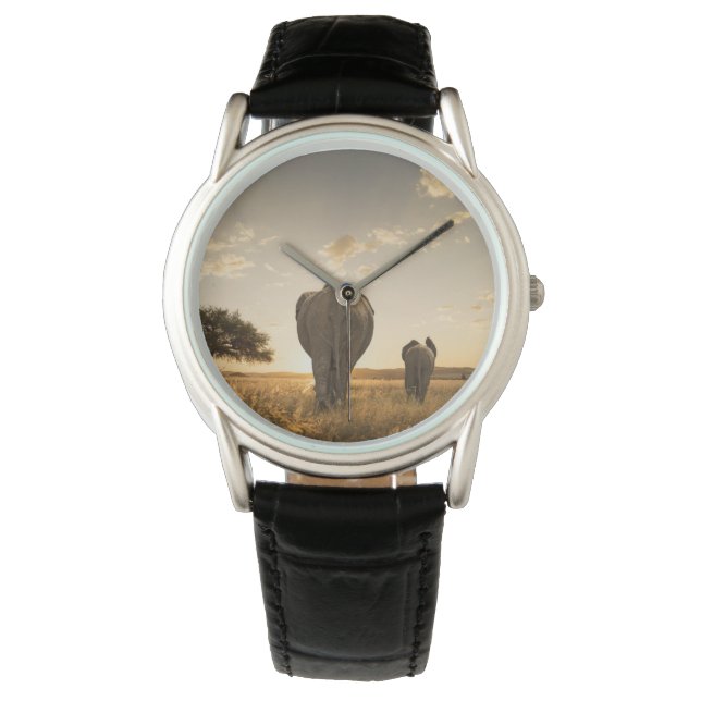 最も可愛い赤ん坊の動物 |ゾウの子牛と母 腕時計 (正面)
