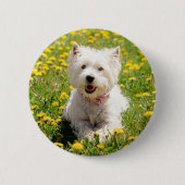 最も可愛い赤ん坊の動物 |タンポポのウェスティー・ドッグ 缶バッジ (正面)