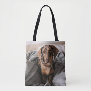 最も可愛い赤ん坊の動物 チョコレートDapple Dachshund トートバッグ