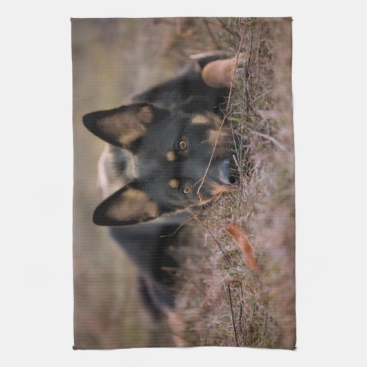 最も可愛い赤ん坊の動物 |ドイツの羊飼い キッチンタオル (縦)