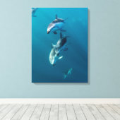 最も可愛い赤ん坊の動物 |ドルフィンファミリー キャンバスプリント (インサイチュ (ウッドフロア))