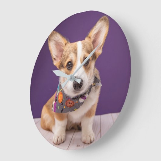 最も可愛い赤ん坊の動物 |ハロウィーン・コルギ ラージ壁時計 (傾斜)