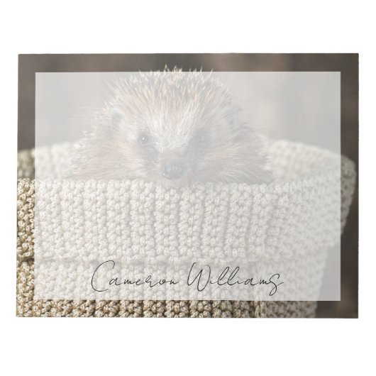 最も可愛い赤ん坊の動物 |バスケット内のハリネズミ ノートパッド (正面)