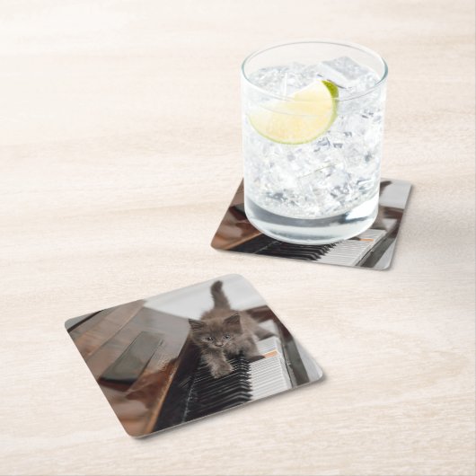 最も可愛い赤ん坊の動物 |ピアノの子猫 スクエアペーパーコースター (インサイチュ)