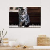 最も可愛い赤ん坊の動物 |ピアノ鍵の子猫 ポスター (キッチン)