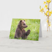 最も可愛い赤ん坊の動物 |ブラウンベアーキューブ波 カード (黄色い花)