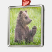 最も可愛い赤ん坊の動物 |ブラウンベアーキューブ波 メタルオーナメント (左)