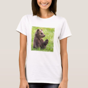 最も可愛い赤ん坊の動物 ブラウンベアーキューブ波 Tシャツ