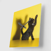 最も可愛い赤ん坊の動物 |ブラックキャット遊ズ スクエア壁時計 (傾斜)