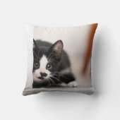 最も可愛い赤ん坊の動物 |ブラック&ホワイトの子猫 クッション (裏面)