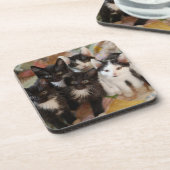 最も可愛い赤ん坊の動物 |ブラック&ホワイトの子猫 コースター (左側)