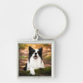 最も可愛い赤ん坊の動物 |ブラック&ホワイト縁どコリー キーホルダー (正面)